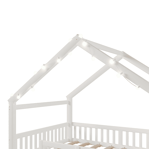 Cama baixa 140x190 cm - Berço com grades, estilo minimalista, madeira de pinho, branco