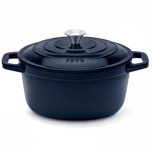 La Fonderie 1890, ALMA25, Caçarola em ferro fundido, 25 cm, 4,7L, azul, compatível com todas as fontes de calor, indução, gás, grelhador e forno.