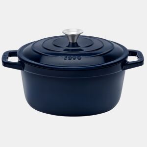 La Fonderie 1890, ALMA25, Caçarola em ferro fundido, 25 cm, 4,7L, azul, compatível com todas as fontes de calor, indução, gás, grelhador e forno.