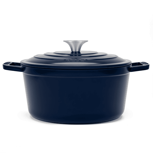 La Fonderie 1890, ALMA25, Caçarola em ferro fundido, 25 cm, 4,7L, azul, compatível com todas as fontes de calor, indução, gás, grelhador e forno.