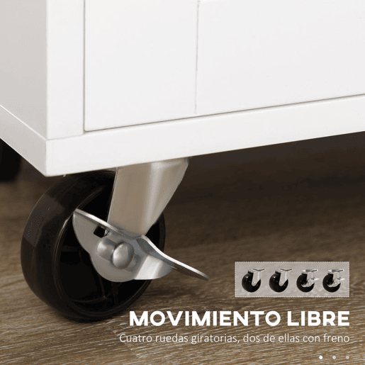 HOMCOM Carrinho de Cozinha com Armário Portas e Prateleira Interior Ajustável Gaveta Barra e Suporte para Temperos Móvel Aparador Auxiliar com Rodas para Sala de Jantar 109x40x89 cm Branco