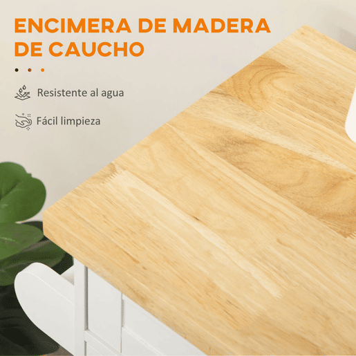 HOMCOM Carrinho de Cozinha com Armário Portas e Prateleira Interior Ajustável Gaveta Barra e Suporte para Temperos Móvel Aparador Auxiliar com Rodas para Sala de Jantar 109x40x89 cm Branco