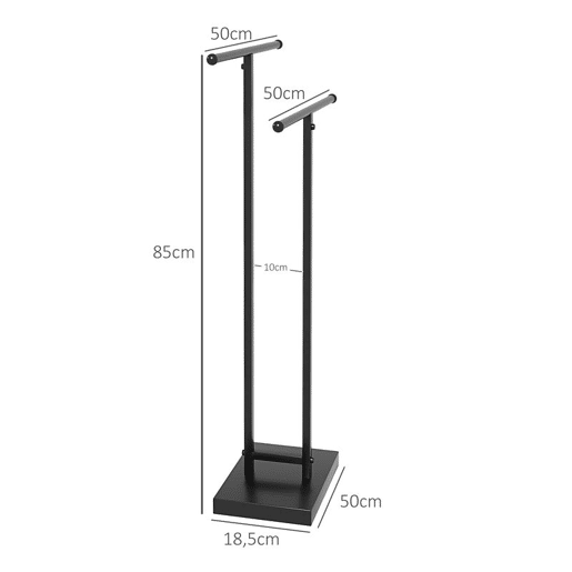 HOMCOM Toalheiro de Pé de Metal Toalheiro Escada para Casa de Banho com 2 Barras em Forma de T Design Moderno 50x18,5x85 cm Preto