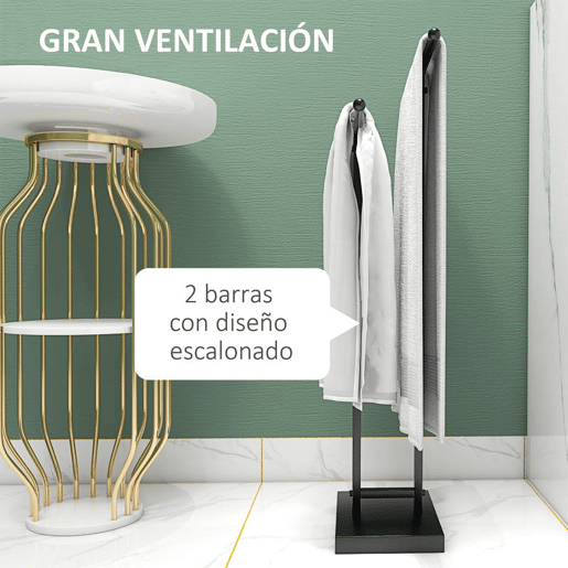 HOMCOM Toalheiro de Pé de Metal Toalheiro Escada para Casa de Banho com 2 Barras em Forma de T Design Moderno 50x18,5x85 cm Preto