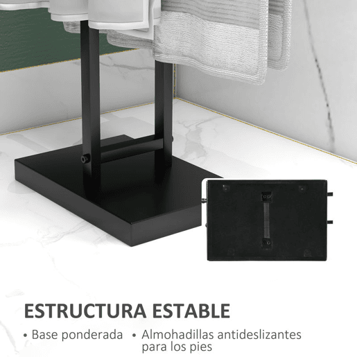 HOMCOM Toalheiro de Pé de Metal Toalheiro Escada para Casa de Banho com 2 Barras em Forma de T Design Moderno 50x18,5x85 cm Preto
