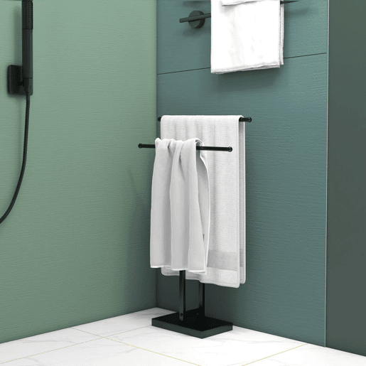 HOMCOM Toalheiro de Pé de Metal Toalheiro Escada para Casa de Banho com 2 Barras em Forma de T Design Moderno 50x18,5x85 cm Preto