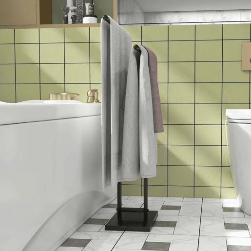 HOMCOM Toalheiro de Pé de Metal Toalheiro Escada para Casa de Banho com 2 Barras em Forma de T Design Moderno 50x18,5x85 cm Preto
