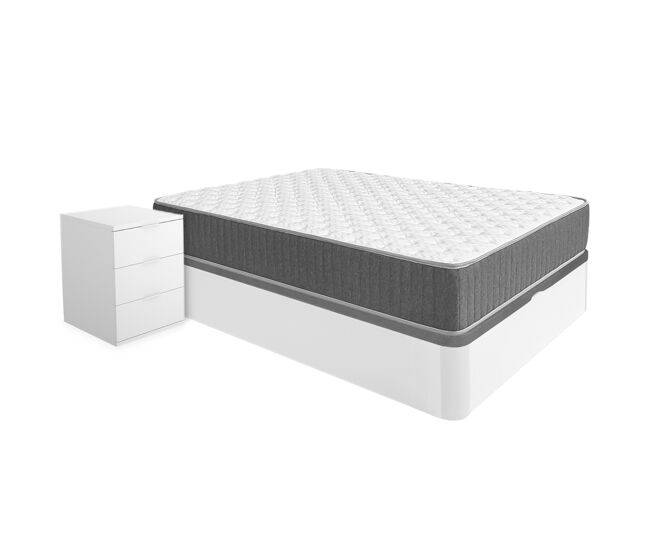 Pack ahorro matrimonio canapé round con colchón viscoelástico y muelles aurea 135 x 190 cm y 2 mesitas de noche rio