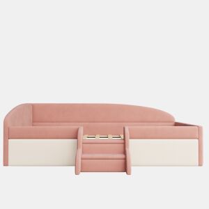 Cama multifuncional 90x190 cm - Com degraus e barreiras - Veludo macio - Rosa + Branco creme
