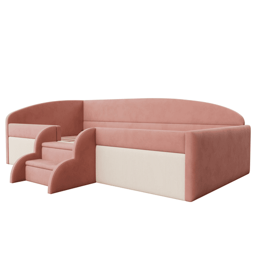 Cama multifuncional 90x190 cm - Com degraus e barreiras - Veludo macio - Rosa + Branco creme