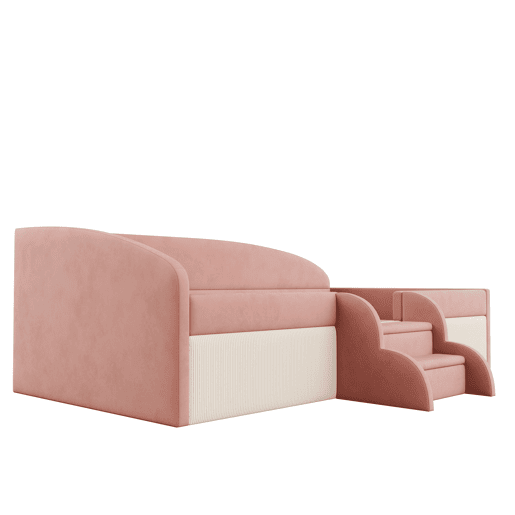 Cama multifuncional 90x190 cm - Com degraus e barreiras - Veludo macio - Rosa + Branco creme