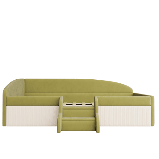Cama multifuncional 90x190cm - Com escadas e barreiras - Veludo macio - Verde escuro + Branco creme