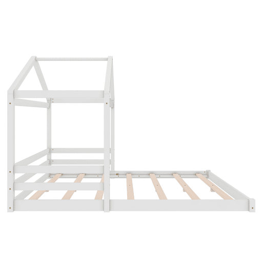 Cama infantil, 140 x 200 cm - Cama em forma de casa com estrado (sem colchão), estilo minimalista - Branco
