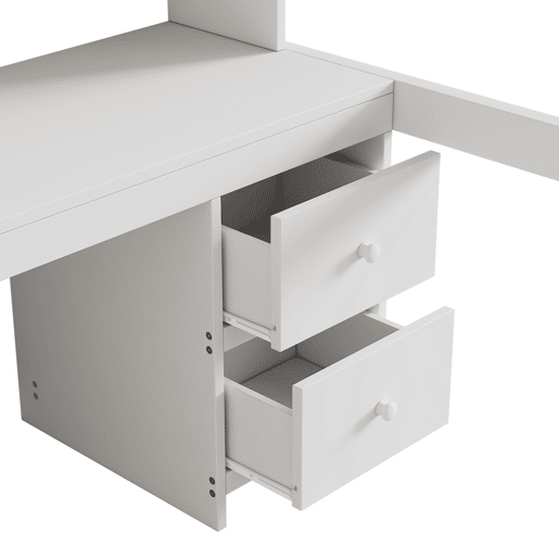 Cama mezzanine 90x200 cm - com secretária e 2 cómodas - pinho maciço e MDF - Branco