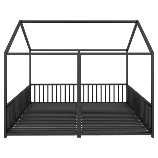 Cama-cama de ferro 2x90x200cm - com teto e estrado de ripas - Preto