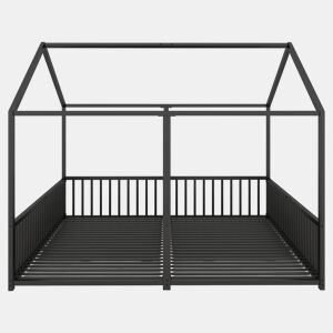 Cama-cama de ferro 2x90x200cm - com teto e estrado de ripas - Preto