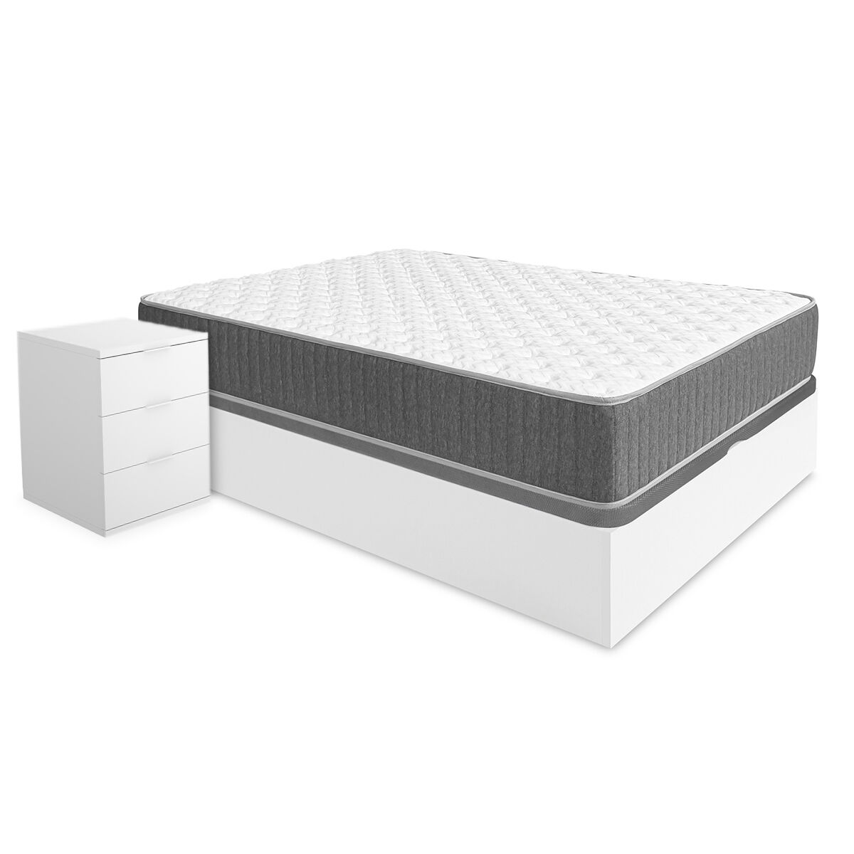 Pack ahorro matrimonio canapé nest con colchón viscoelástico y muelles aurea 150 x 190 cm y 2 mesitas de noche rio