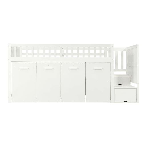 Cama mezzanine em madeira 90x200 cm - com secretáriagabinetearmário extraível e escada de arrumação - Branco