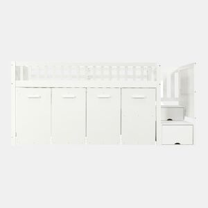 Cama mezzanine em madeira 90x200 cm - com secretáriagabinetearmário extraível e escada de arrumação - Branco