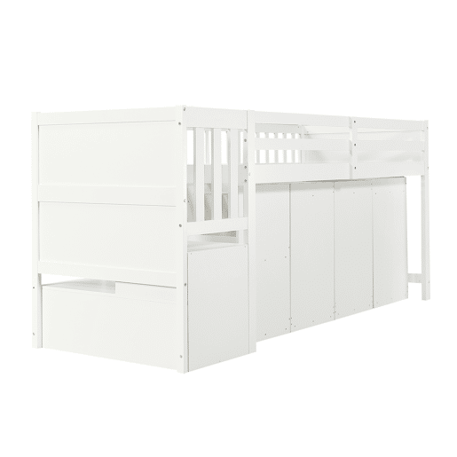 Cama mezzanine em madeira 90x200 cm - com secretáriagabinetearmário extraível e escada de arrumação - Branco