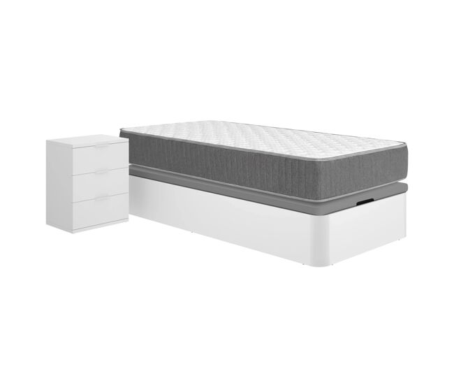 Pack ahorro juvenil canapé round con colchón aurea 90 x 190 cm y mesita de noche rio