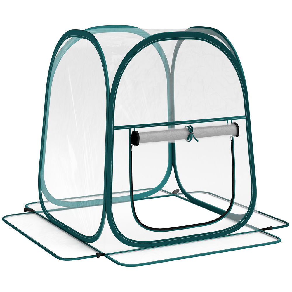 Outsunny mini invernadero plegable pop-up, invernadero exterior transparente con puerta enrollable y cubierta de plástico, contraviento, para cultivar plantas, flores, 70x70x80 cm, transparente