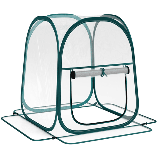 Outsunny Mini Estufa Dobrável Pop-up Estufa Exterior Transparente com Porta Enrolável e Cobertura de Plástico Contra o Vento para Cultivar Plantas e Flores 70x70x80 cm Transparente