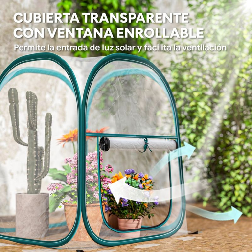 Outsunny Mini Estufa Dobrável Pop-up Estufa Exterior Transparente com Porta Enrolável e Cobertura de Plástico Contra o Vento para Cultivar Plantas e Flores 70x70x80 cm Transparente