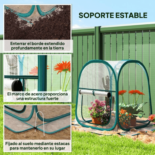 Outsunny Mini Estufa Dobrável Pop-up Estufa Exterior Transparente com Porta Enrolável e Cobertura de Plástico Contra o Vento para Cultivar Plantas e Flores 70x70x80 cm Transparente