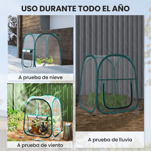 Outsunny Mini Estufa Dobrável Pop-up Estufa Exterior Transparente com Porta Enrolável e Cobertura de Plástico Contra o Vento para Cultivar Plantas e Flores 70x70x80 cm Transparente