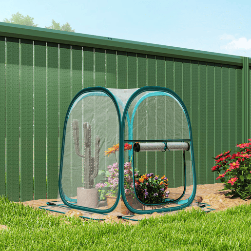 Outsunny Mini Estufa Dobrável Pop-up Estufa Exterior Transparente com Porta Enrolável e Cobertura de Plástico Contra o Vento para Cultivar Plantas e Flores 70x70x80 cm Transparente