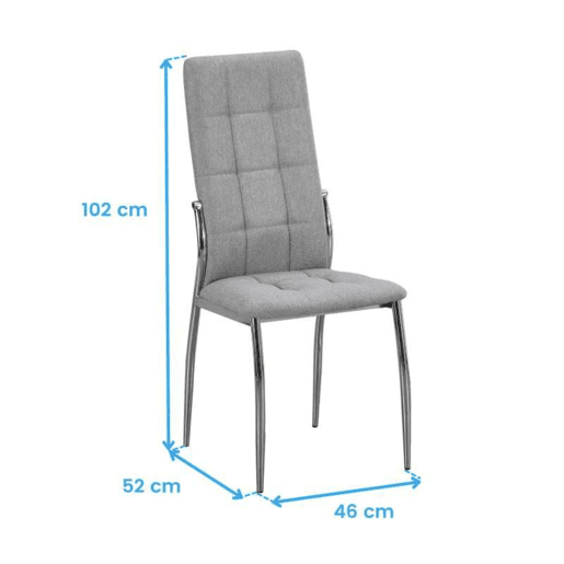 Conjunto de 4 cadeiras de jantar Laci cinza, cadeiras para sala de estar com estrutura de metal, 46x101x54 cm