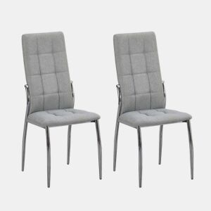 Conjunto de 2 cadeiras de jantar Laci cinza, cadeiras para sala de estar com estrutura de metal, 46x101x54 cm