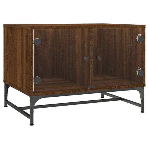 Mesa de Centro, Mesa baixa, c portas vidro 68,5x50x50 cm carvalho castanho
