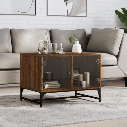 Mesa de Centro, Mesa baixa, c portas vidro 68,5x50x50 cm carvalho castanho