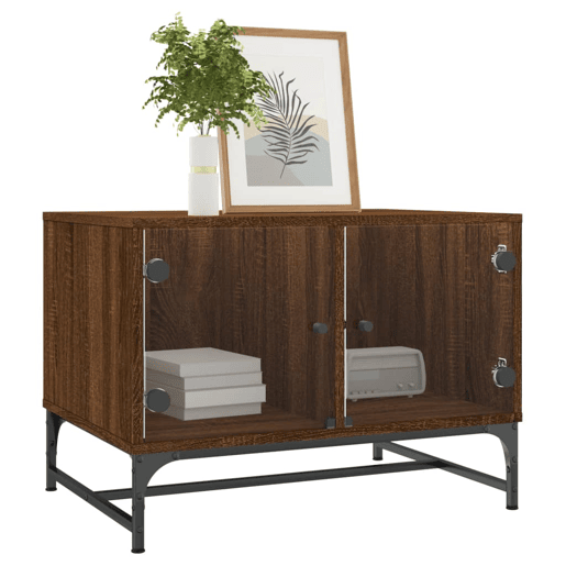 Mesa de Centro, Mesa baixa, c portas vidro 68,5x50x50 cm carvalho castanho