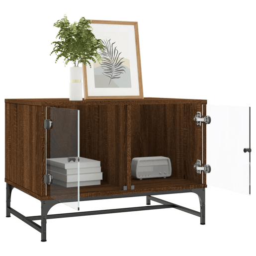 Mesa de Centro, Mesa baixa, c portas vidro 68,5x50x50 cm carvalho castanho