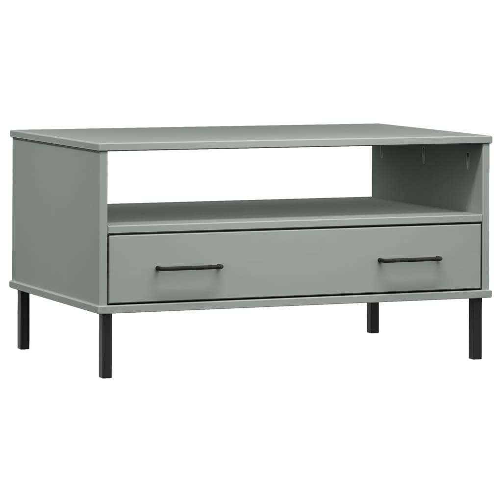 Mesa de café - mesa de centro patas metal oslo madera maciza gris 85x50x45 cm