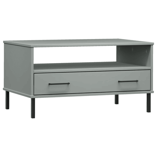 Mesa de Centro, Mesa baixa, pernas de metal 85x50x45 madeira maciça OSLO cinza