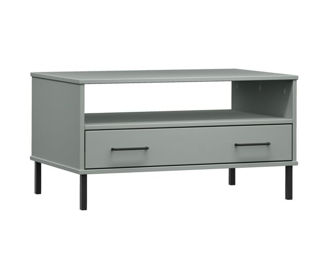 Mesa de café - mesa de centro patas metal oslo madera maciza gris 85x50x45 cm