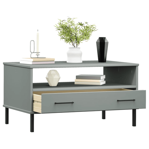 Mesa de Centro, Mesa baixa, pernas de metal 85x50x45 madeira maciça OSLO cinza