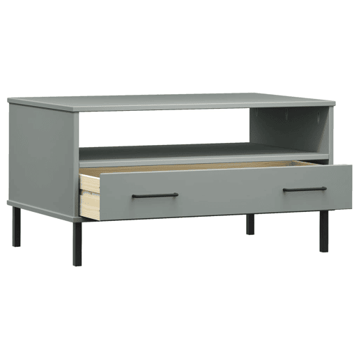 Mesa de Centro, Mesa baixa, pernas de metal 85x50x45 madeira maciça OSLO cinza