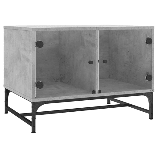Mesa de Centro, Mesa baixa c portas de vidro 68,5x50x50 cm cinza cimento