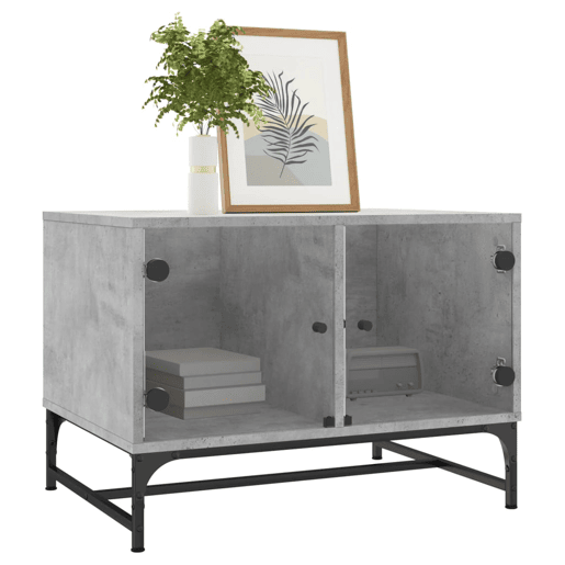 Mesa de Centro, Mesa baixa c portas de vidro 68,5x50x50 cm cinza cimento
