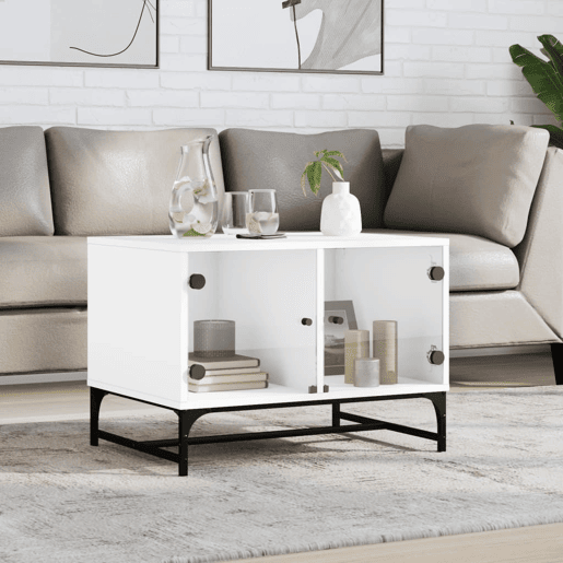 Mesa de Centro, Mesa baixa, c portas de vidro 68,5x50x50 cm branco
