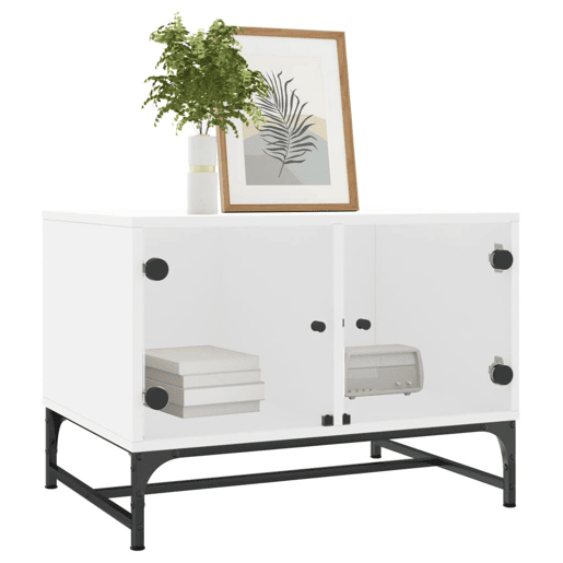 Mesa de Centro, Mesa baixa, c portas de vidro 68,5x50x50 cm branco