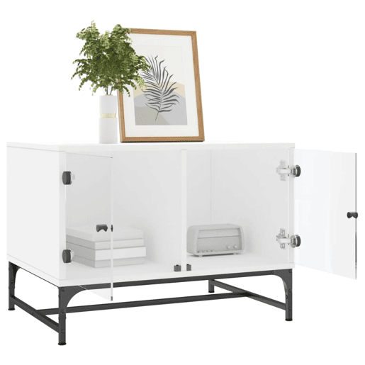 Mesa de Centro, Mesa baixa, c portas de vidro 68,5x50x50 cm branco
