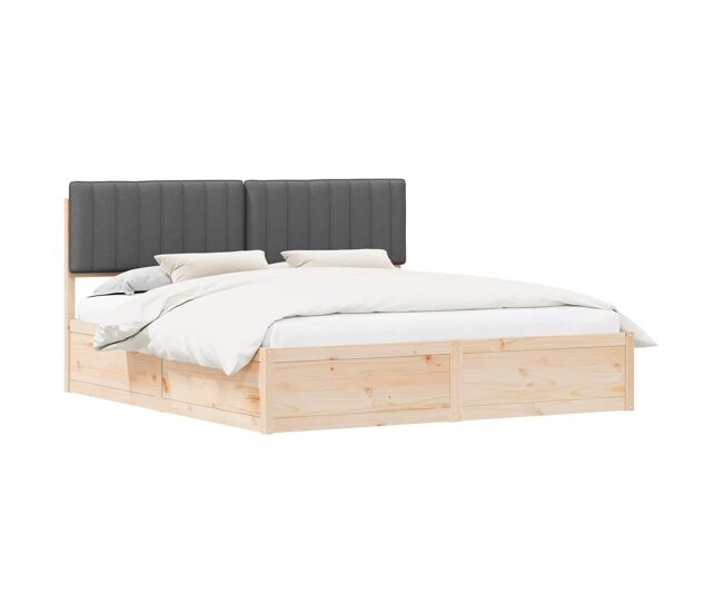 Estructura de cama matrimonial estilo con cabecera tapizada gris oscuro