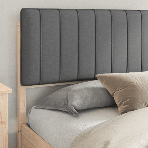 Estrutura de Cama de casal moderno com Cabeceira Estofada Cinza Escuro