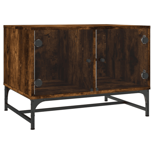 Mesa de Centro, Mesa baixa c portas de vidro 68,5x50x50 cm carvalho fumado